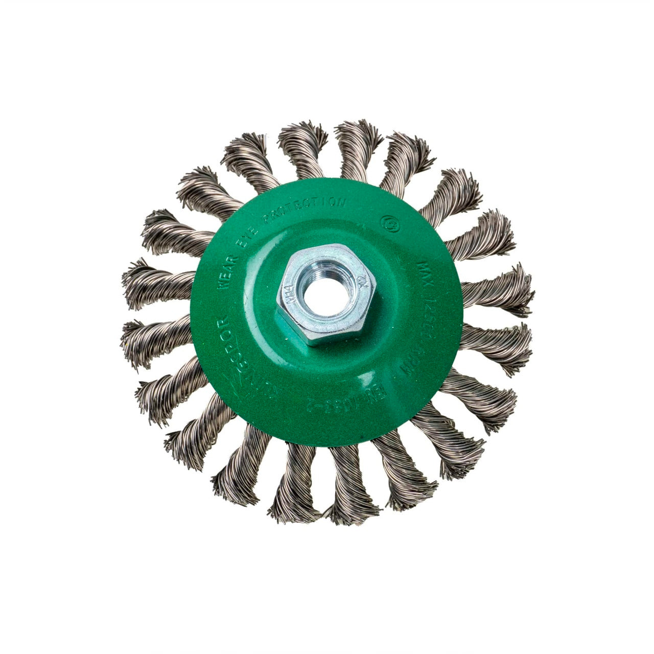 Perie conica sarma rasucita 115mm x M14 pentru polizor unghiular, otel inoxidabil