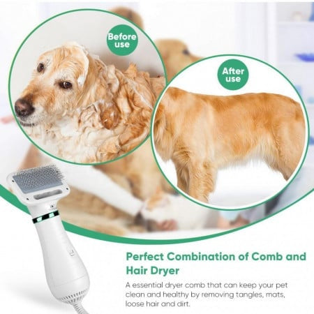Perie cu uscator FOXMAG24 pentru caini si pisic 2 in 1, alb