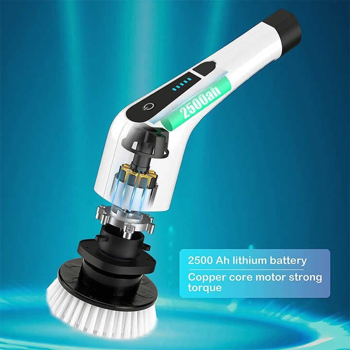 Perie de Curatenie Electrica Reincarcabila, 9 Capete, 2 Trepte de Viteza, Maner Lung 137 cm, USB Type-C, 2500mAh