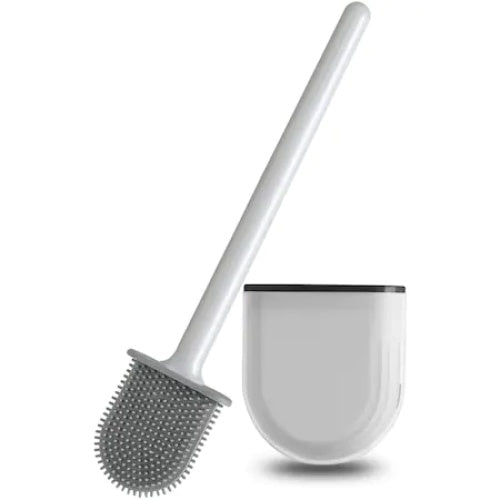 Perie de toaleta, cu peri din silicon, maner ergonomic, suprafata anti-alunecare, alb/gri