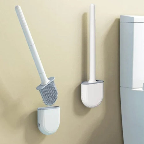 Perie de toaleta, cu peri din silicon, maner ergonomic, suprafata anti-alunecare, alb/gri