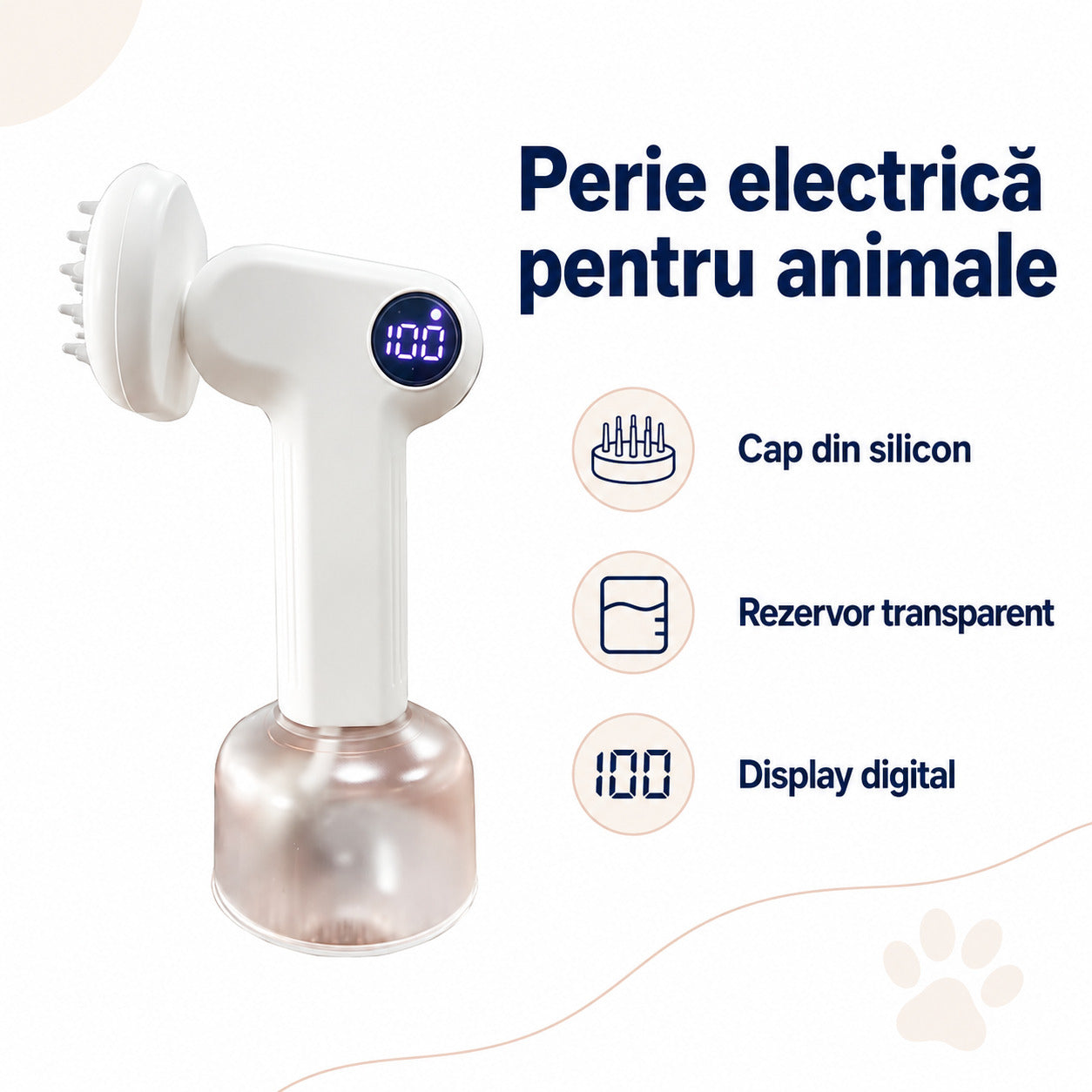Perie Electrică de Curățare și Masaj pentru Animale, cu Rezervor și Display – imagine 3