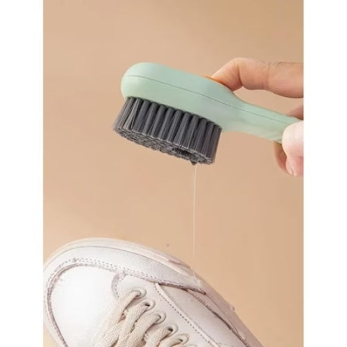 Perie pentru curatare incaltaminte, cu recipient pentru detergent, cu buton de dozare al detergentului, peri foarte moi, din platric, verde