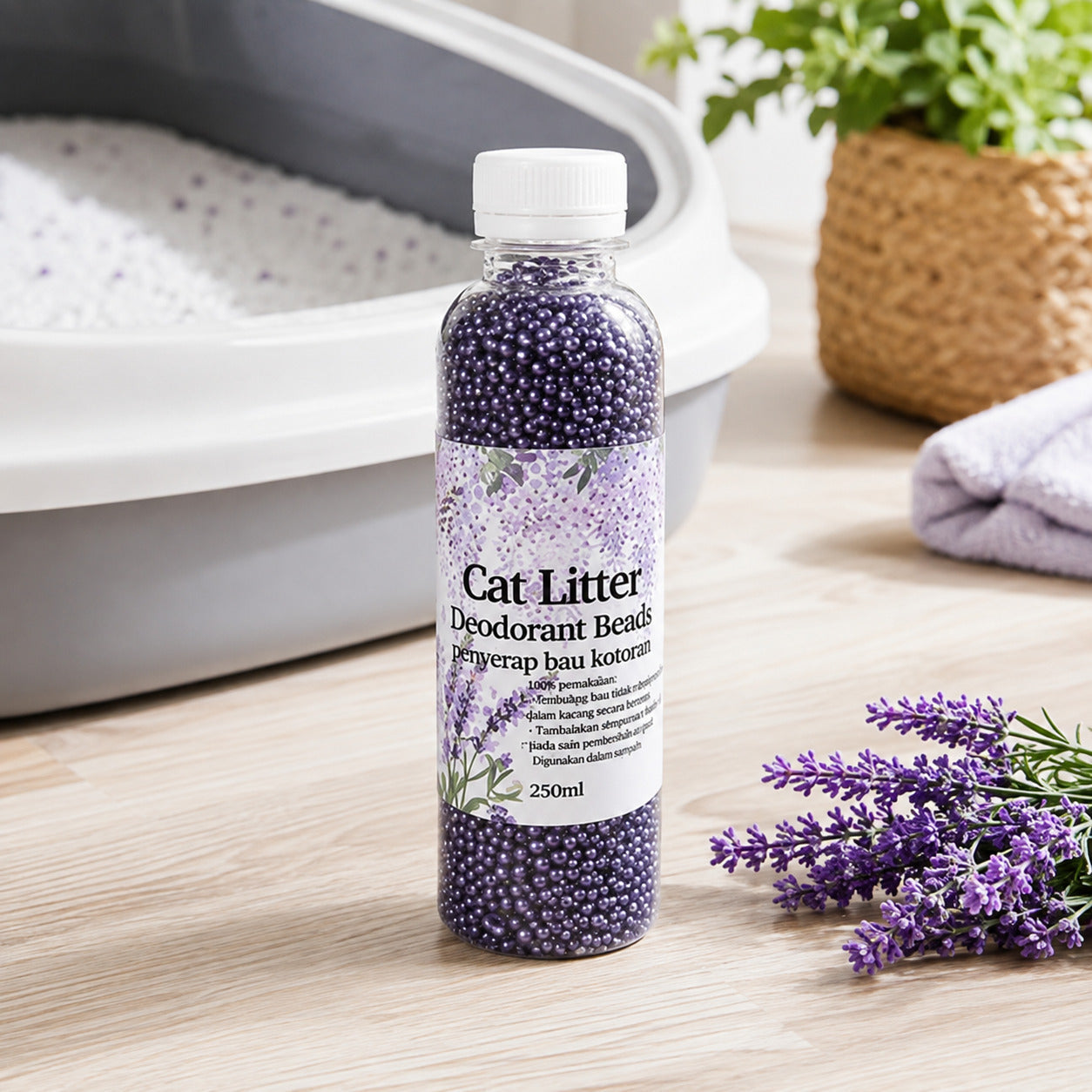 Perle Odorizante pentru Litiera Pisicii, Aromă de Lavandă, 250 ml – imagine 2