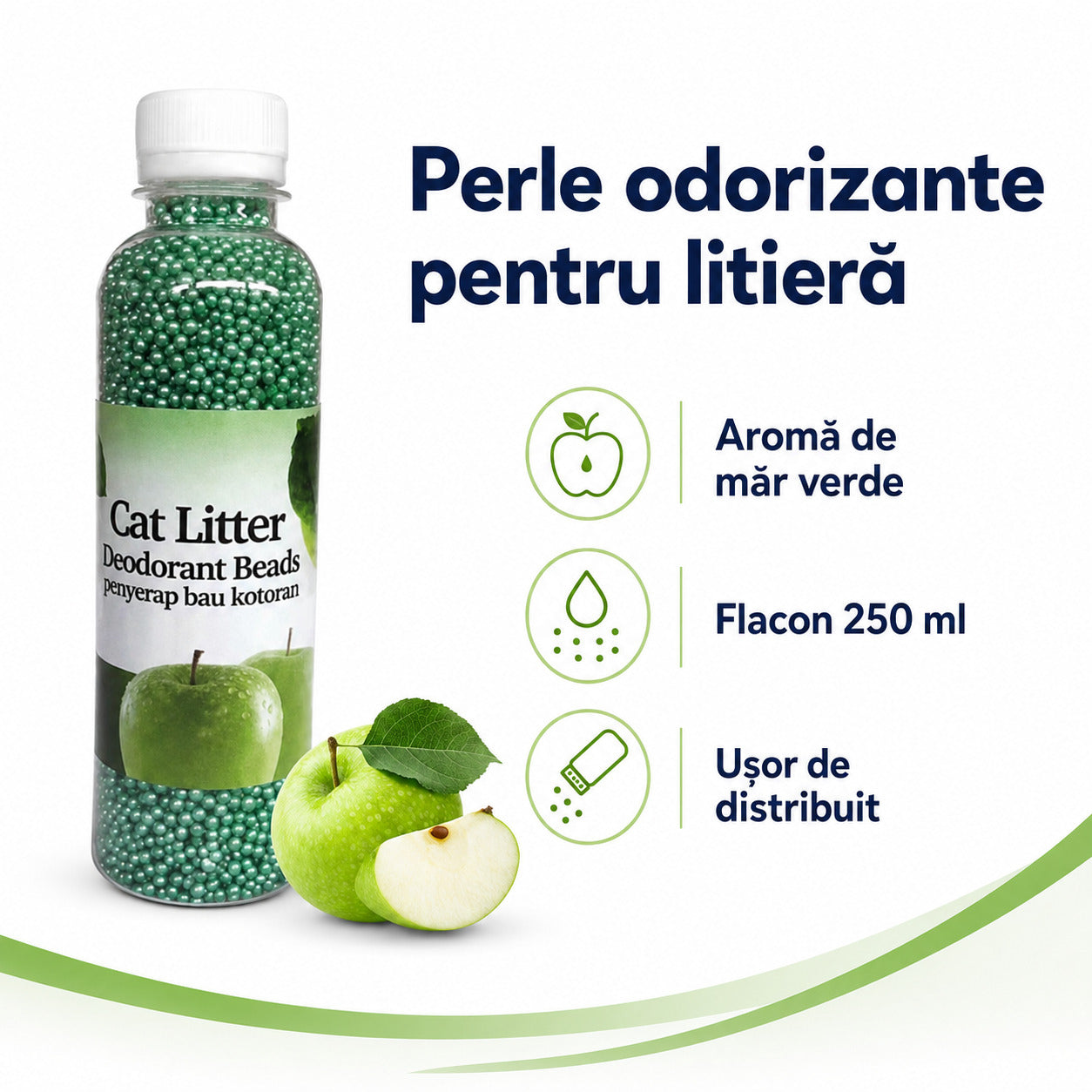 Perle Odorizante pentru Litiera Pisicii, Aromă de Măr Verde, 250 ml – imagine 3