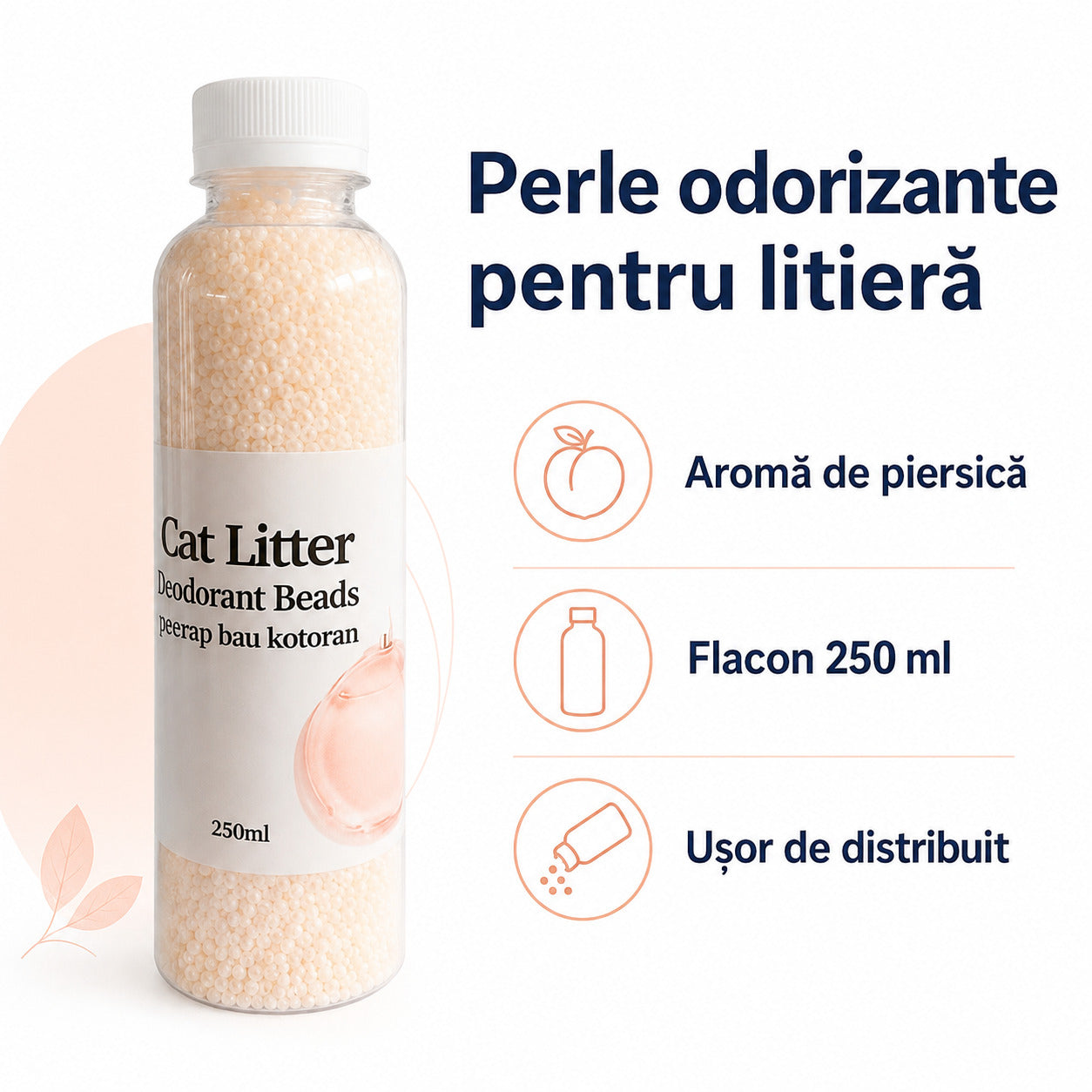 Perle Odorizante pentru Litiera Pisicii, Aromă de Piersică, 250 ml – imagine 3