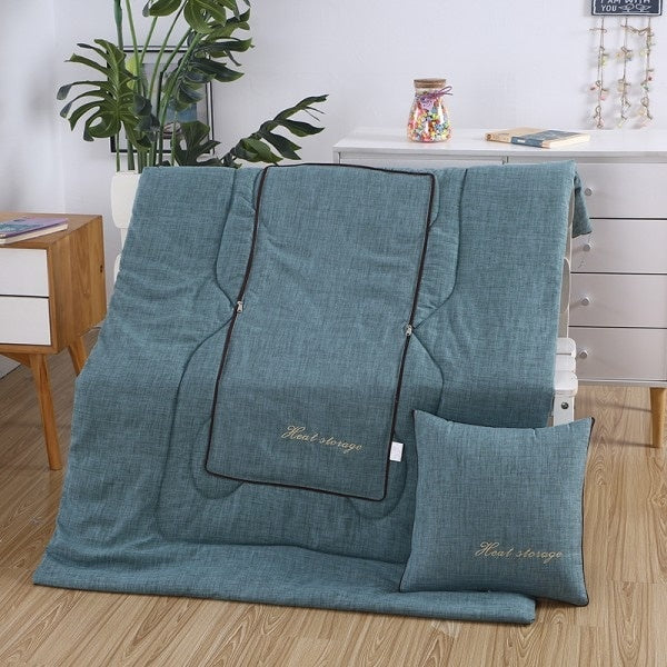 Perna si pilota, 2 in 1, dimensiuni 40 x 40 x 10 cm sau 110 x 150 cm, din material textil, cu 2 fermoare metalice bidirectionale, pentru auto, birou, living, voiaj, verde