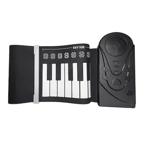 Pian Flexibil portabil cu 49 Clape Foxmag24, Functie de Inregistare, 8 Stiluri de Sunete Volum Reglabil, Difuzor Incorporat, Functie de Inregistare, Design Ergonomic, Alb si Negru