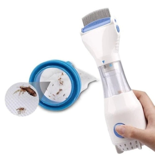 Pieptene aspirator FOXMAG24, impotriva paduchilor, alb/albastru
