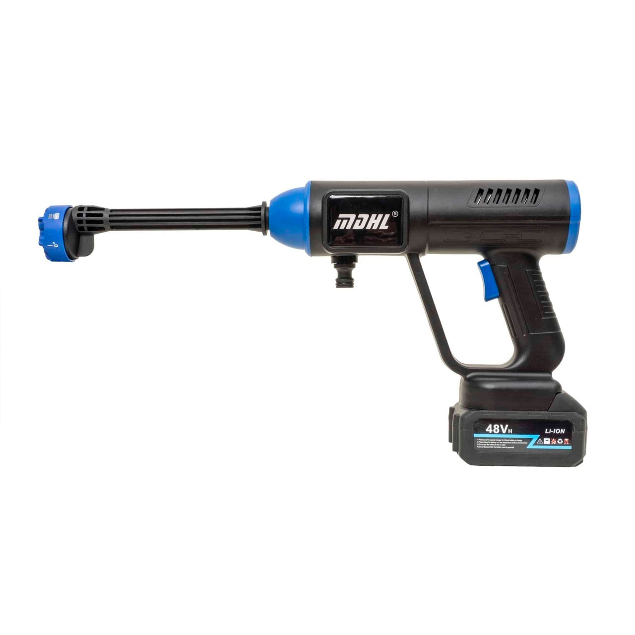 Pistol de spalat cu acumulator, presiune reglabila si furtun 10m, afisaj LCD