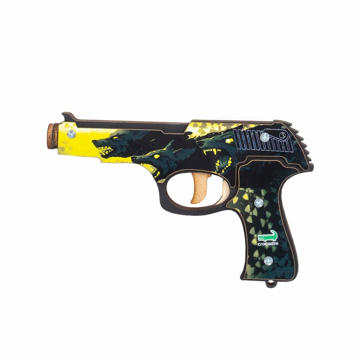 Pistol din lemn cu elastic, dimensiuni 20x12x2 cm
