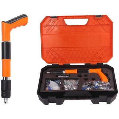 Pistol pentru nituri, pentru fixarea cuielor si bolturilor in beton, lemn, fier, perete, tavan, pardoseala, cu 50 de cuie incluse, portocaliu