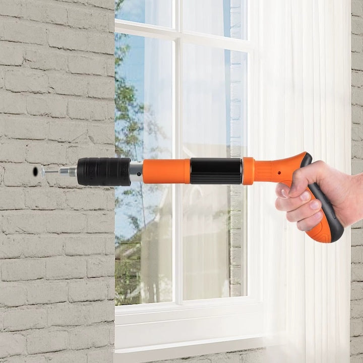 Pistol pentru nituri, pentru fixarea cuielor si bolturilor in beton, lemn, fier, perete, tavan, pardoseala, cu 50 de cuie incluse, portocaliu