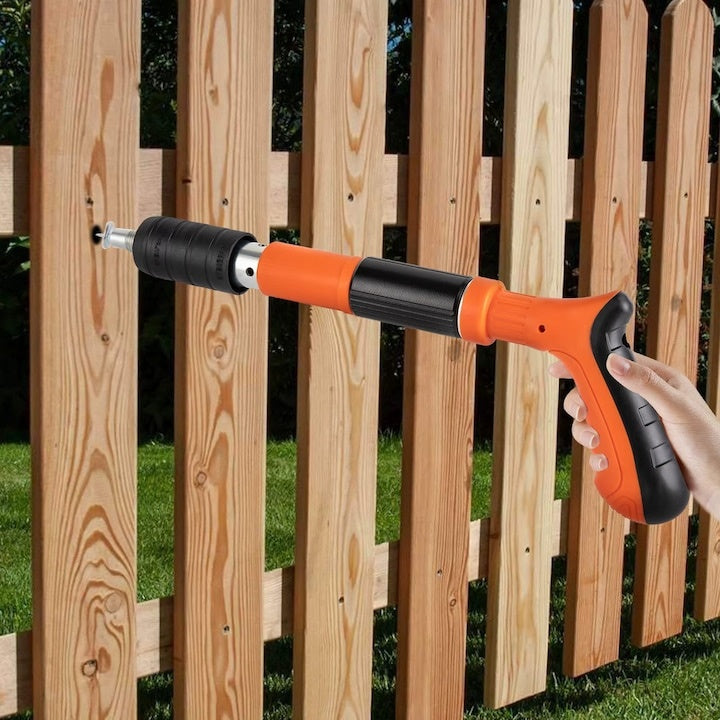 Pistol pentru nituri, pentru fixarea cuielor si bolturilor in beton, lemn, fier, perete, tavan, pardoseala, cu 50 de cuie incluse, portocaliu