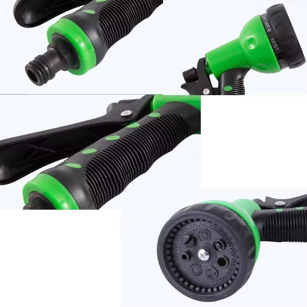 Pistol pentru stropit de gradina, cu 8 functii pentru reglarea jetului de apa, din plastic rezistent, verde/negru