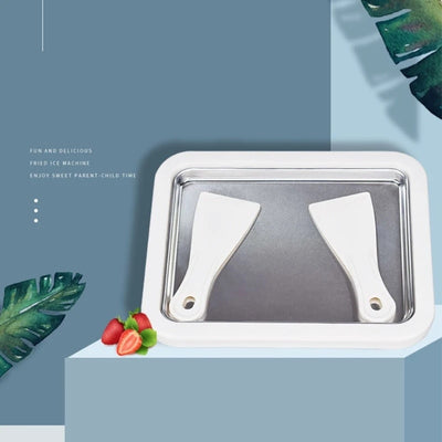 Placa pentru inghetata cu 2 spatule pentru copii, Inox, Alb