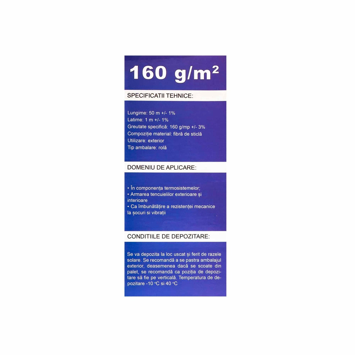 Plasa fibra de sticla 1x50 m, 160 gr/mp, pentru izolatie termica
