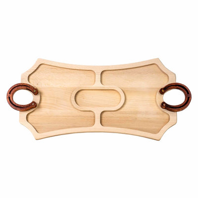 Platou de lemn compartimentat cu maner potcoava 56x25.5 cm pentru servire