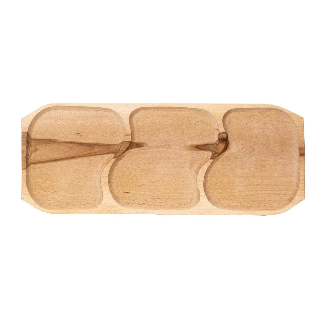 Platou lemn dreptunghiular cu 3 compartimente 65x26x2.5cm pentru servit