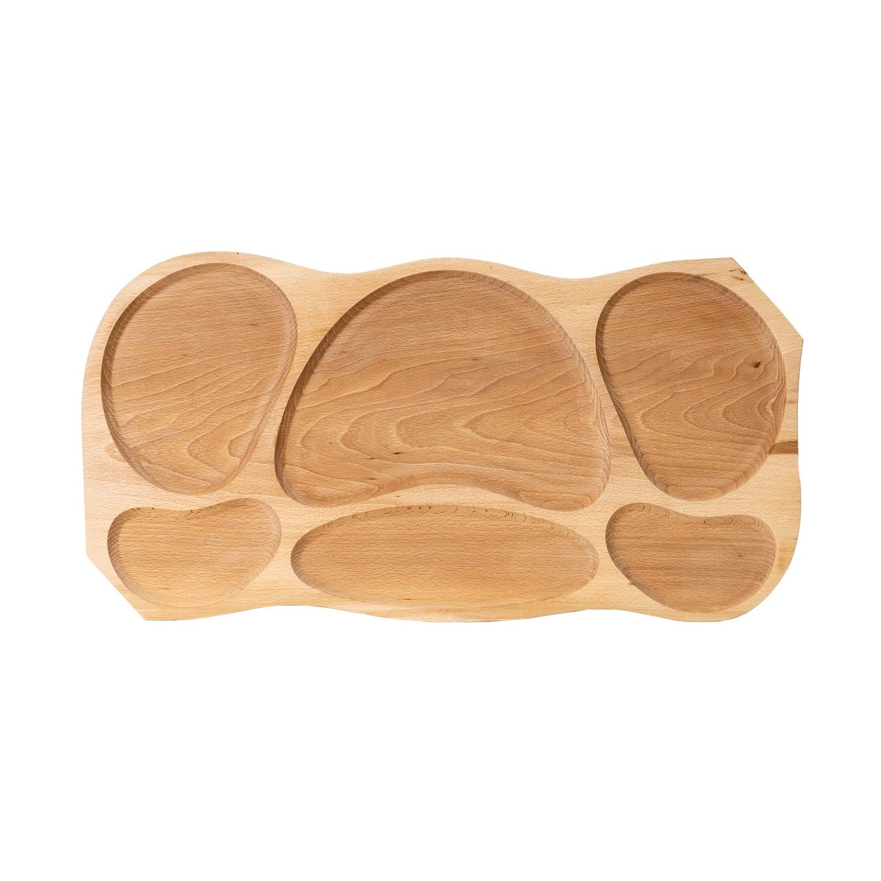 Platou lemn dreptunghiular cu 6 compartimente 68x34x2.5 cm pentru servire