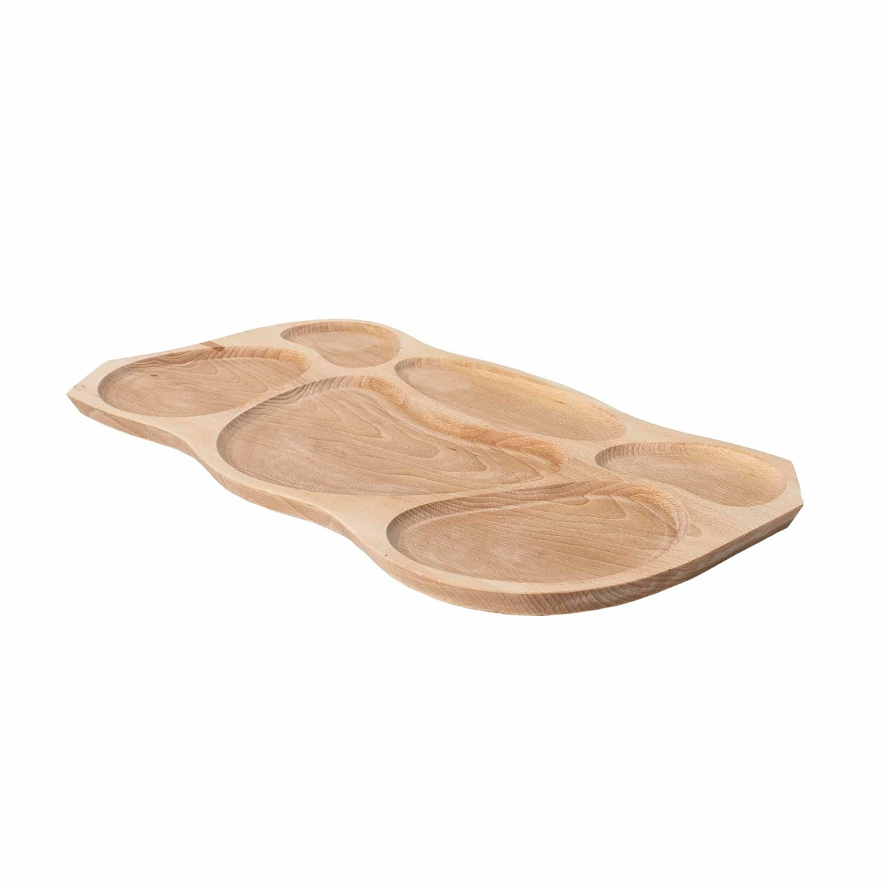 Platou lemn dreptunghiular cu 6 compartimente 68x34x2.5 cm pentru servire