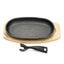 Platou oval fonta 24x14 cm cu maner detasabil si suport lemn pentru servire