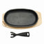 Platou oval fonta 24x14 cm cu maner detasabil si suport lemn pentru servire