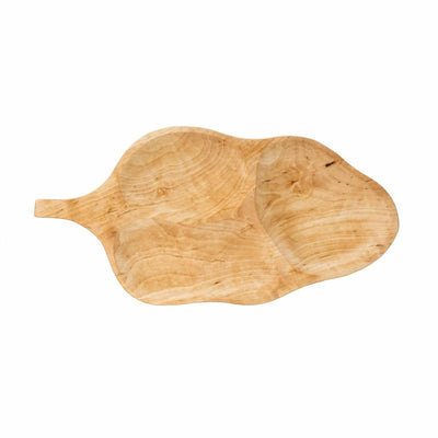 Platou servire din lemn de arin, forma frunza, 52x26 cm