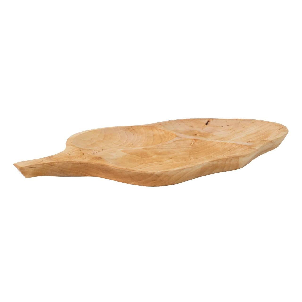 Platou servire din lemn de arin, forma frunza, 52x26 cm