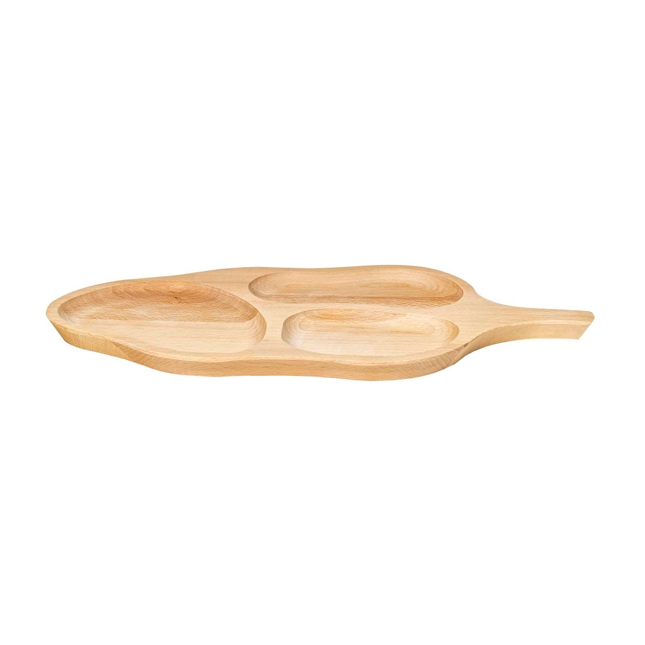 Platou servire din lemn de fag, forma frunza, 49x24 cm