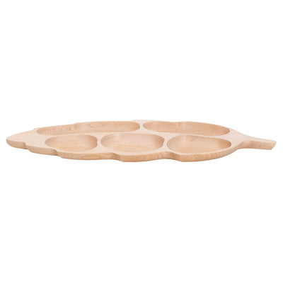 Platou servire din lemn fag in forma frunza, 5 compartimente, 71x32 cm