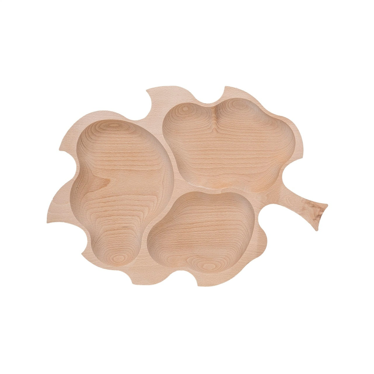 Platou servire lemn fag, forma frunza stejar, 3 compartimente, 52x38 cm