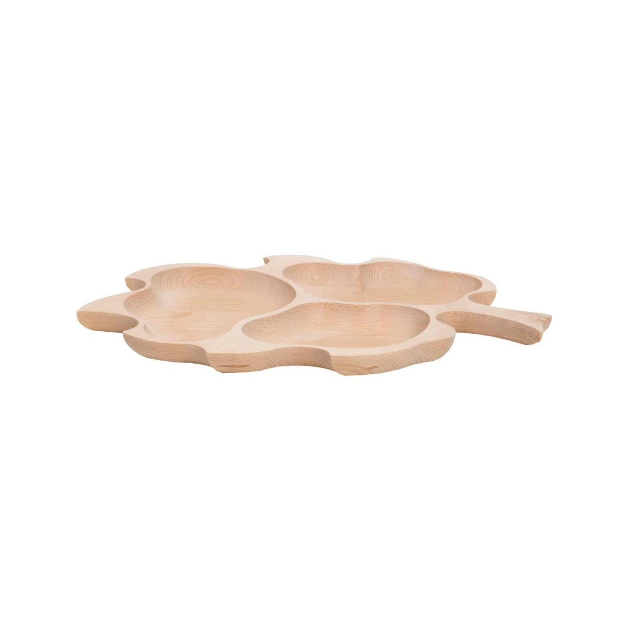 Platou servire lemn fag, forma frunza stejar, 3 compartimente, 52x38 cm