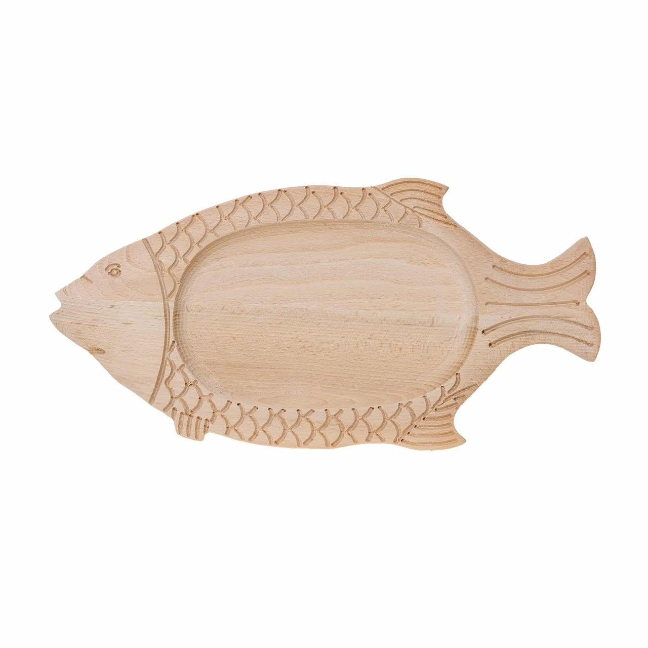 Platou servire lemn, forma peste, 45x21 cm, maro