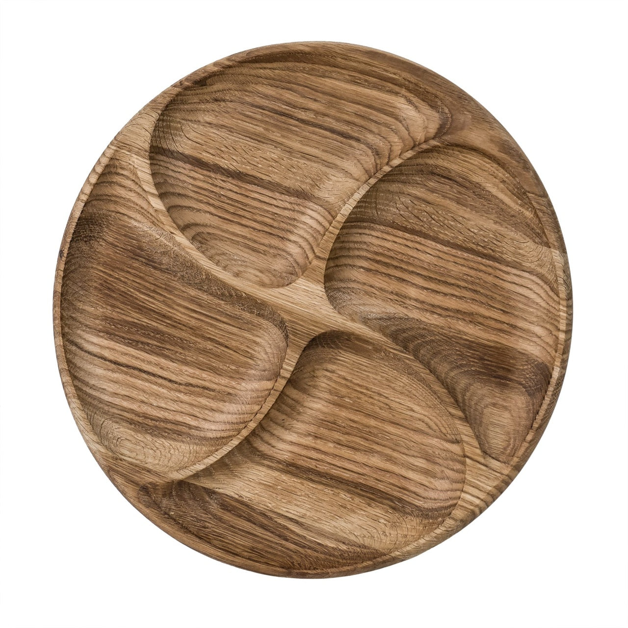 Platou servire rotund din lemn cu 4 compartimente, diametru 30 cm