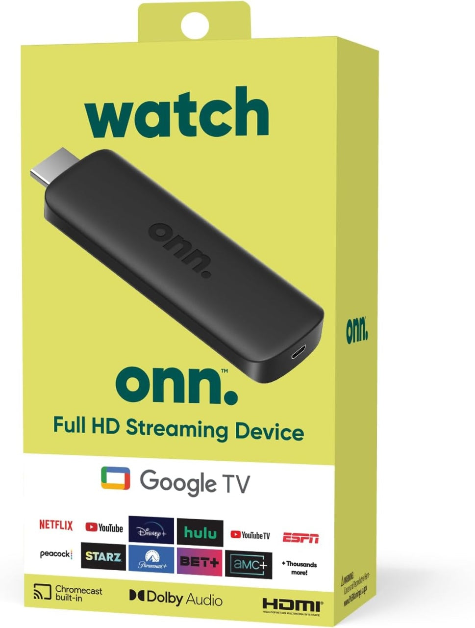 Player Stick Smart, Watch Onn Full HD Streaming Device, Android TV