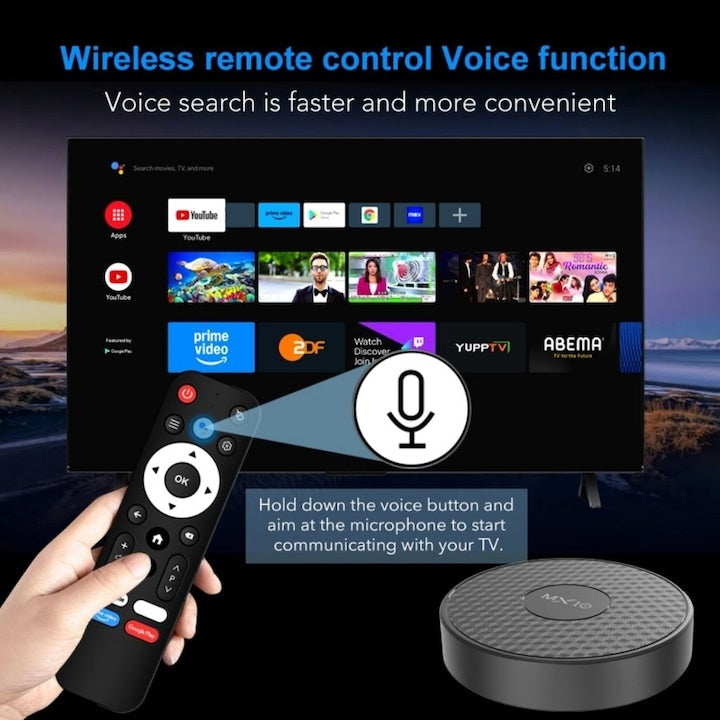 Player TV Stick Ultra HD, Telecomanda vocala, Kit de actualizare Smart TV Plug and Play, configurare sistem karaoke acasa, negru