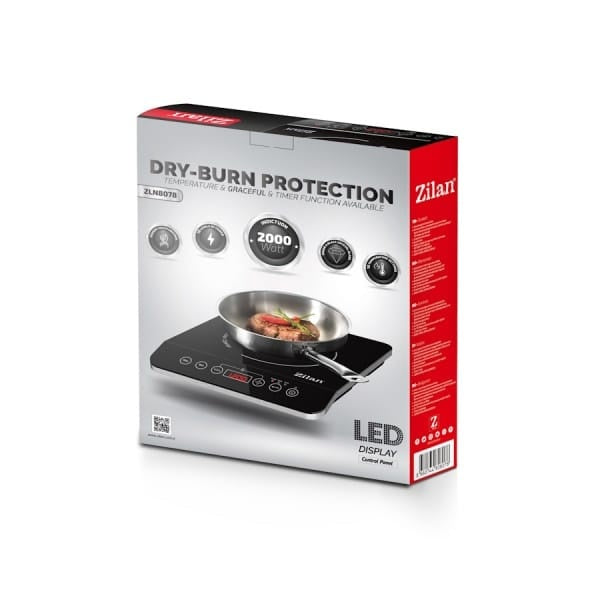 Plita cu inductie 2000W, geam cristal negru, oprire automata, 10 functii, cronometru