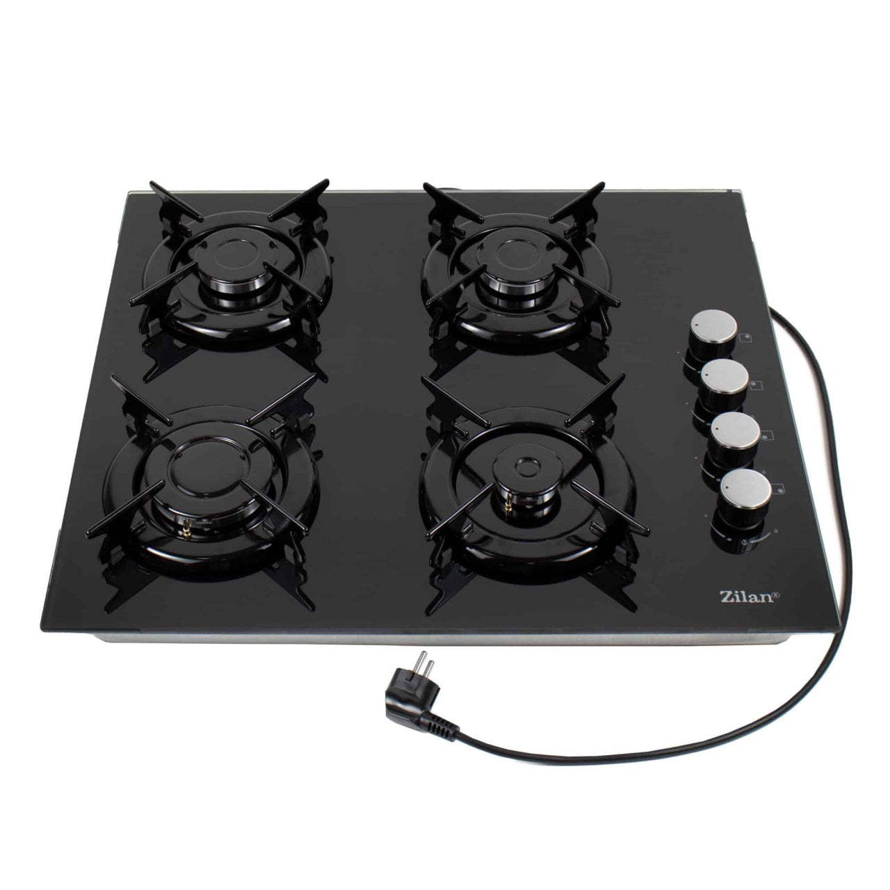 Plita incorporabila gaz GPL sau natural, 4 ochiuri, aprindere electrica, sticla neagra