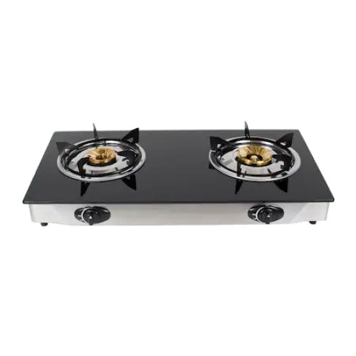 Plita portabila, cu baza din inox si sticla, 2 arzatoare, control mecanic, negru