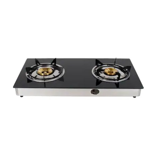 Plita portabila, cu baza din inox si sticla, 2 arzatoare, control mecanic, negru