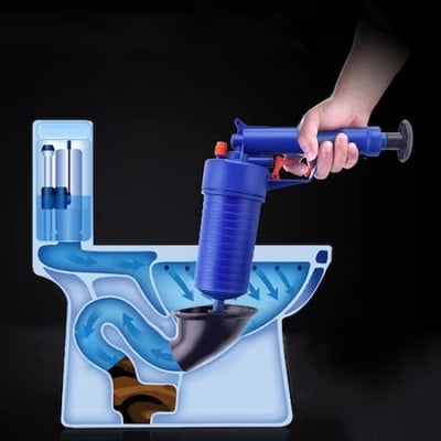 Pompa pentru desfundat cu aer comprimat, pentru WC, chiuveta, cada, cabina de dus, instalatii sanitare, canalizare, din ABS, albastru