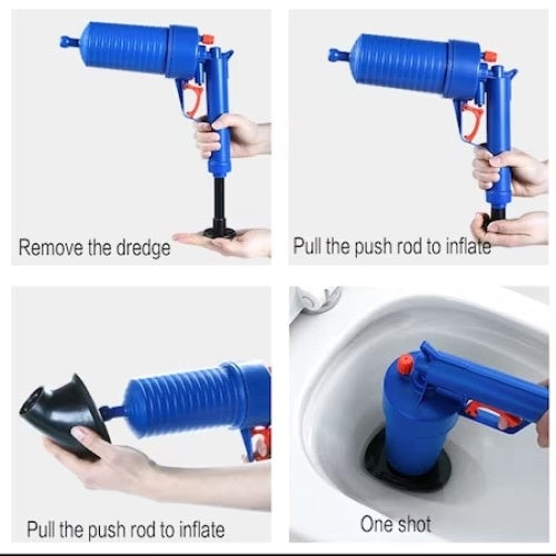Pompa pentru desfundat cu aer comprimat, pentru WC, chiuveta, cada, cabina de dus, instalatii sanitare, canalizare, din ABS, albastru