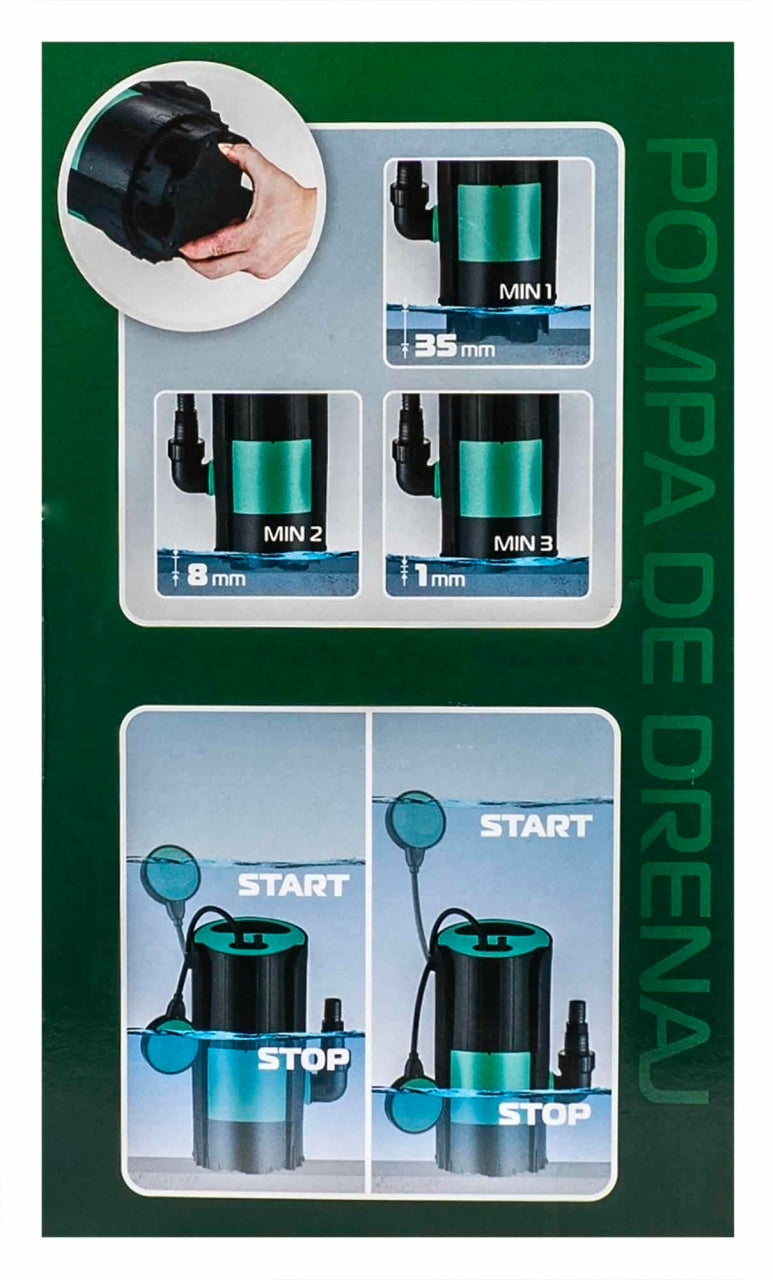 Pompa submersibila pentru drenaj cu plutitor, 550W, debit 9000 l/h, negru/turcoaz