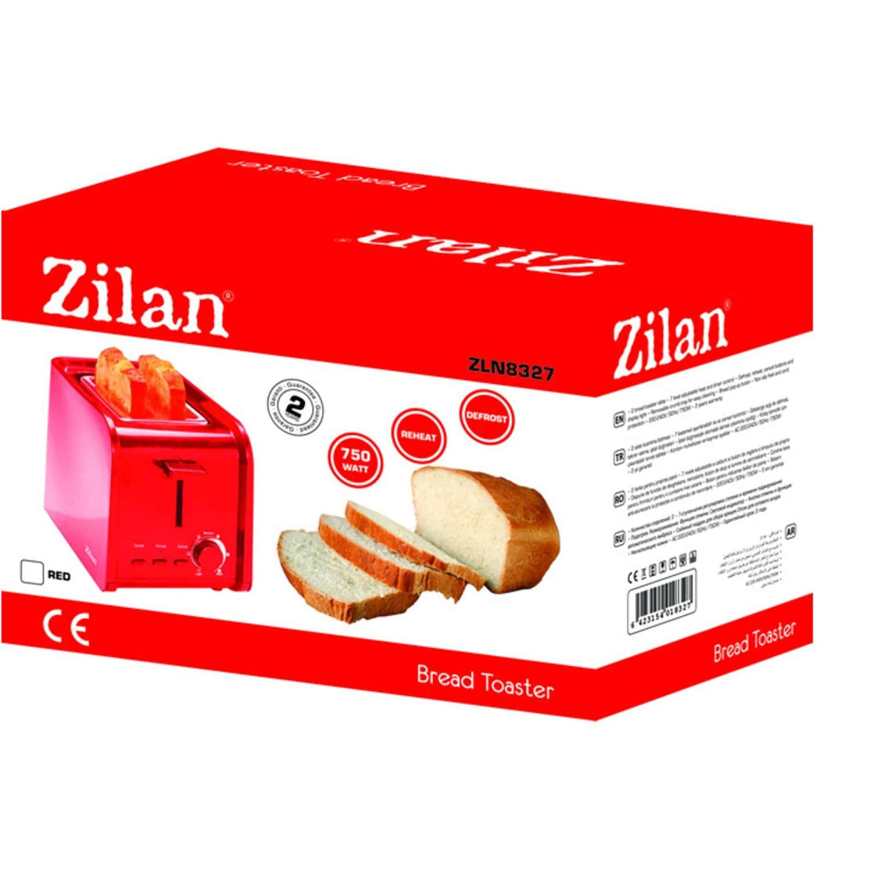 Prajitor de paine 2 felii, 7 nivele prajire, 750W, Rosu