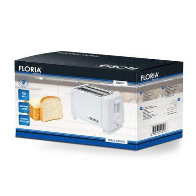 Prajitor de paine 700W, 2 felii, 7 nivele temperatura, buton oprire, carcasa inox alb