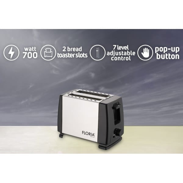 Prajitor de paine 700W, 2 felii, 7 trepte prajire, Negru/Inox