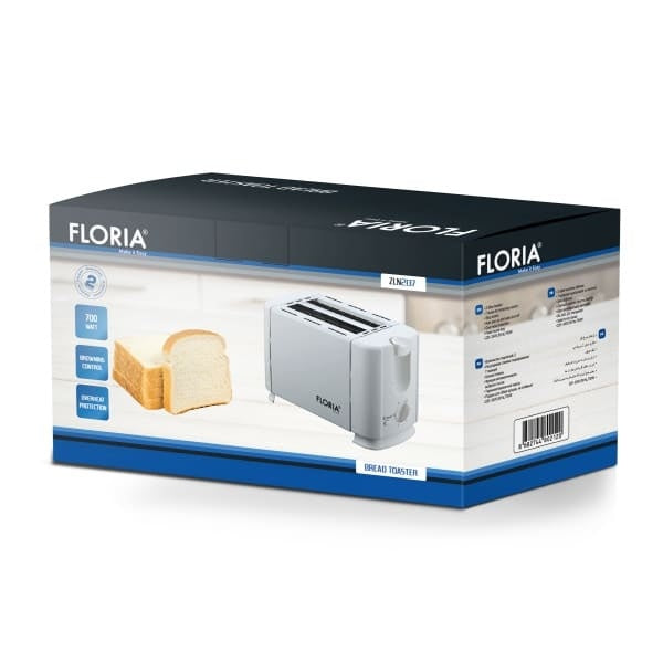Prajitor de paine 700W cu 7 trepte de prajire si buton de oprire, 2 felii, inox alb