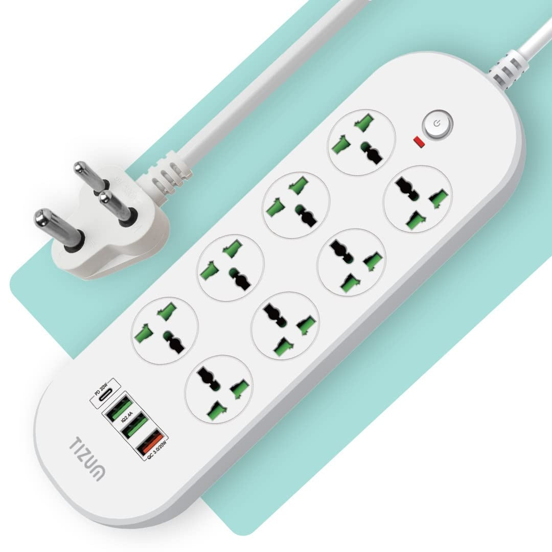 Prelungitor 2 m, 2000W, cu 8 prize, 3 USB si 1 USB tip C, buton de oprire