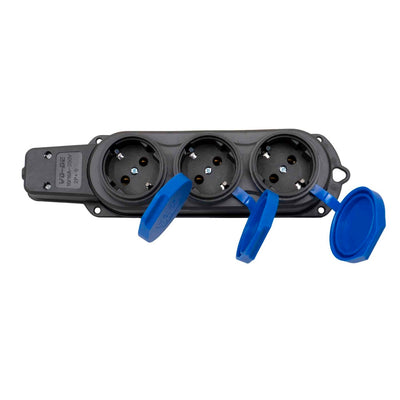 Prelungitor cauciucat exterior, 3 lacasuri, 16A, IP44, fara cablu, negru